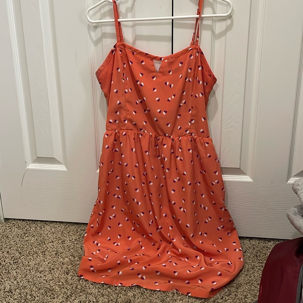 Old Navy Spaghetti Strap Dress size 14 L coral pink hearts summer dress